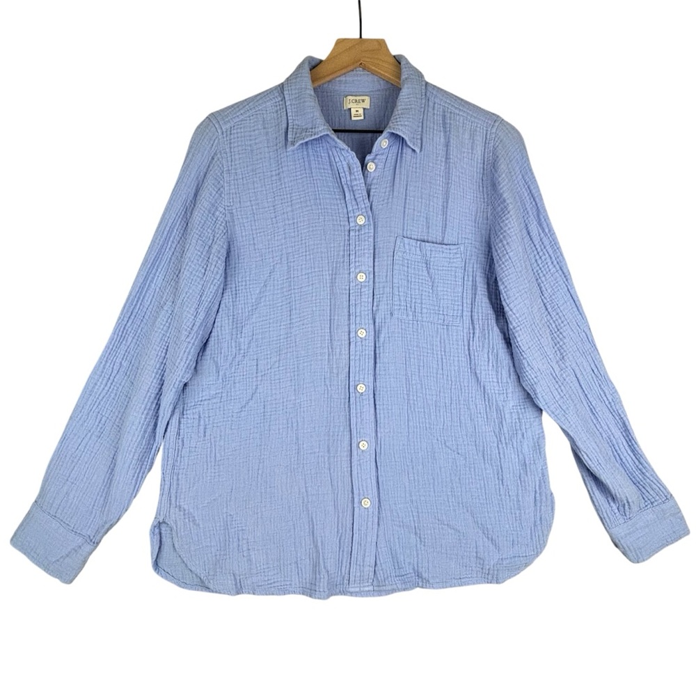 J Crew Factory Top‎ Women Medium Blue Gauzey Tunic Button Up Lagenlook